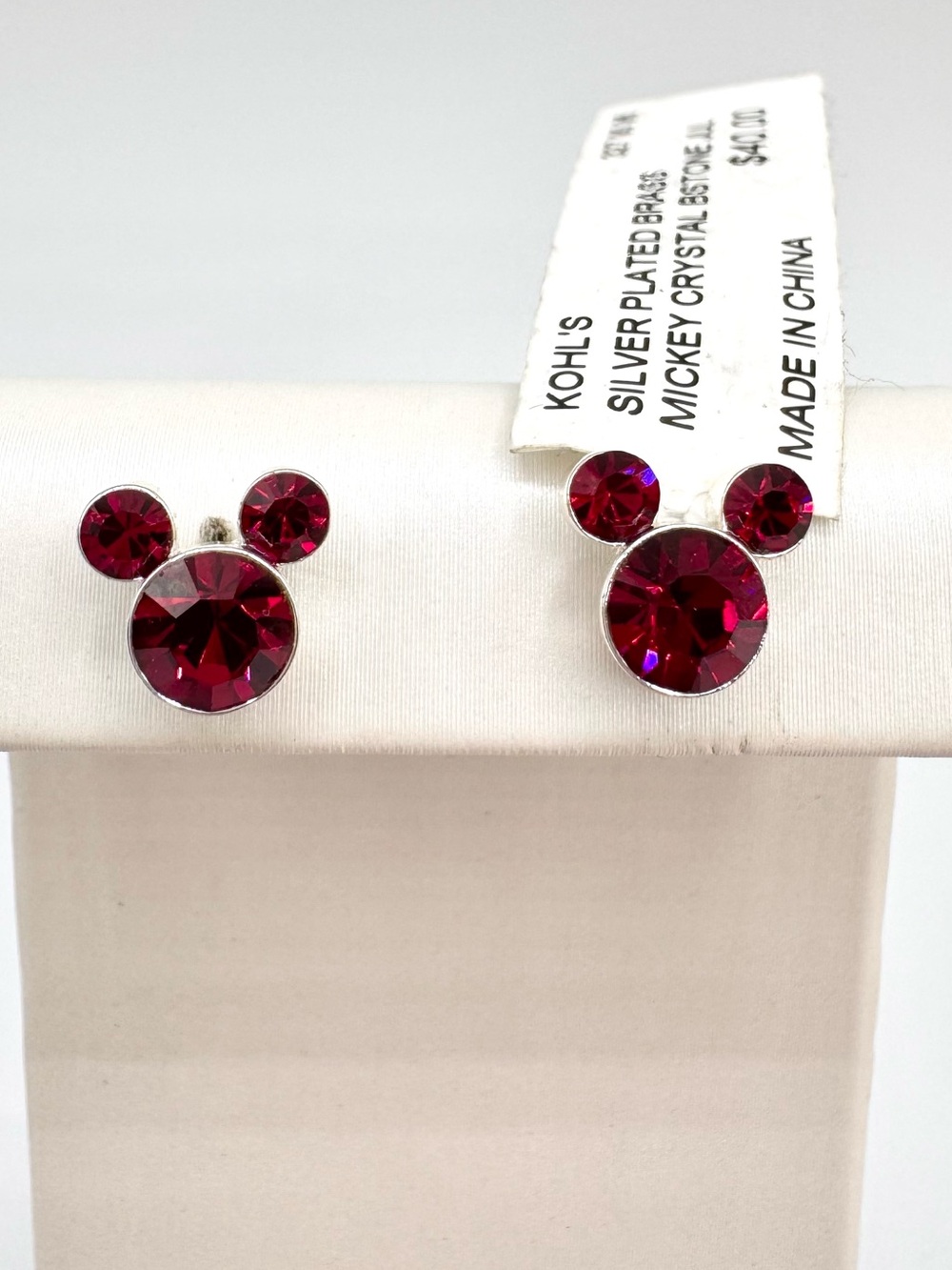 Kohl’s Mickey Mouse Red Crystal July Birthstone Stud Earrings Silver Plated